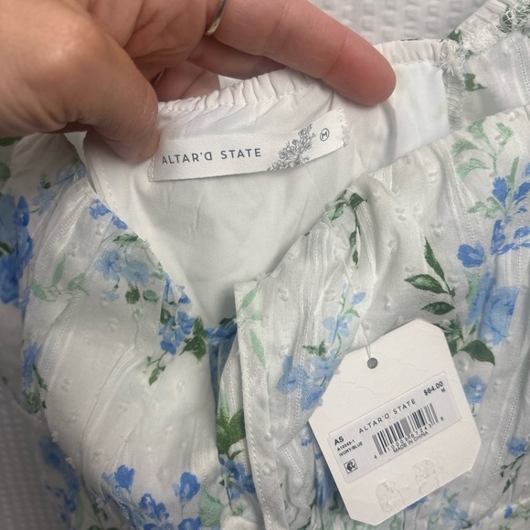 Altar'd State Blue Floral Puff Sleeve Blouse - Picture 2 of 4